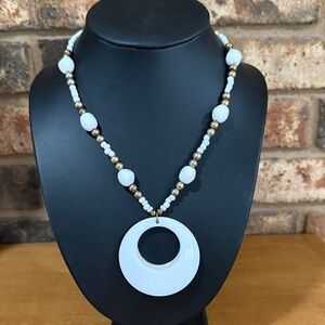 Vintage white and two tone metallic statement necklace